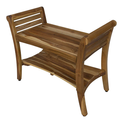 Rectangular Teak Shower Bench With Shelf And Handles In Naturalfinish