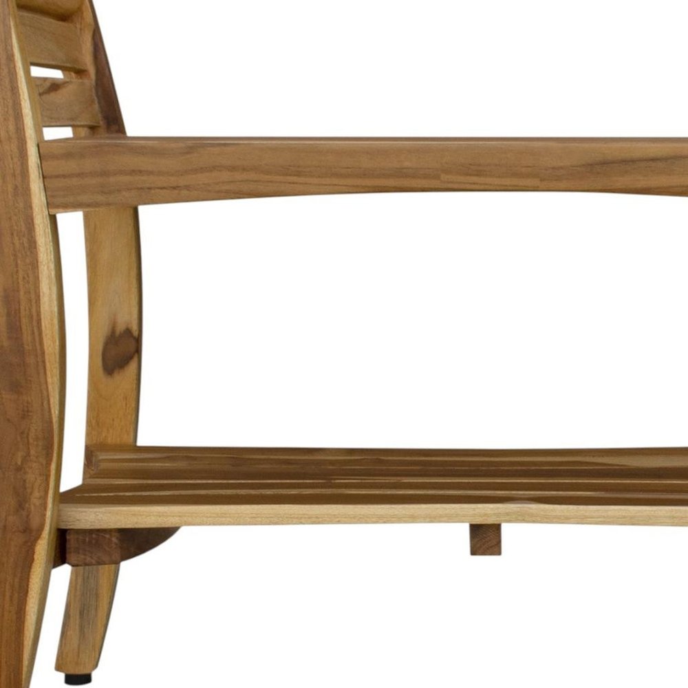 Rectangular Teak Shower Bench With Shelf And Handles In Naturalfinish