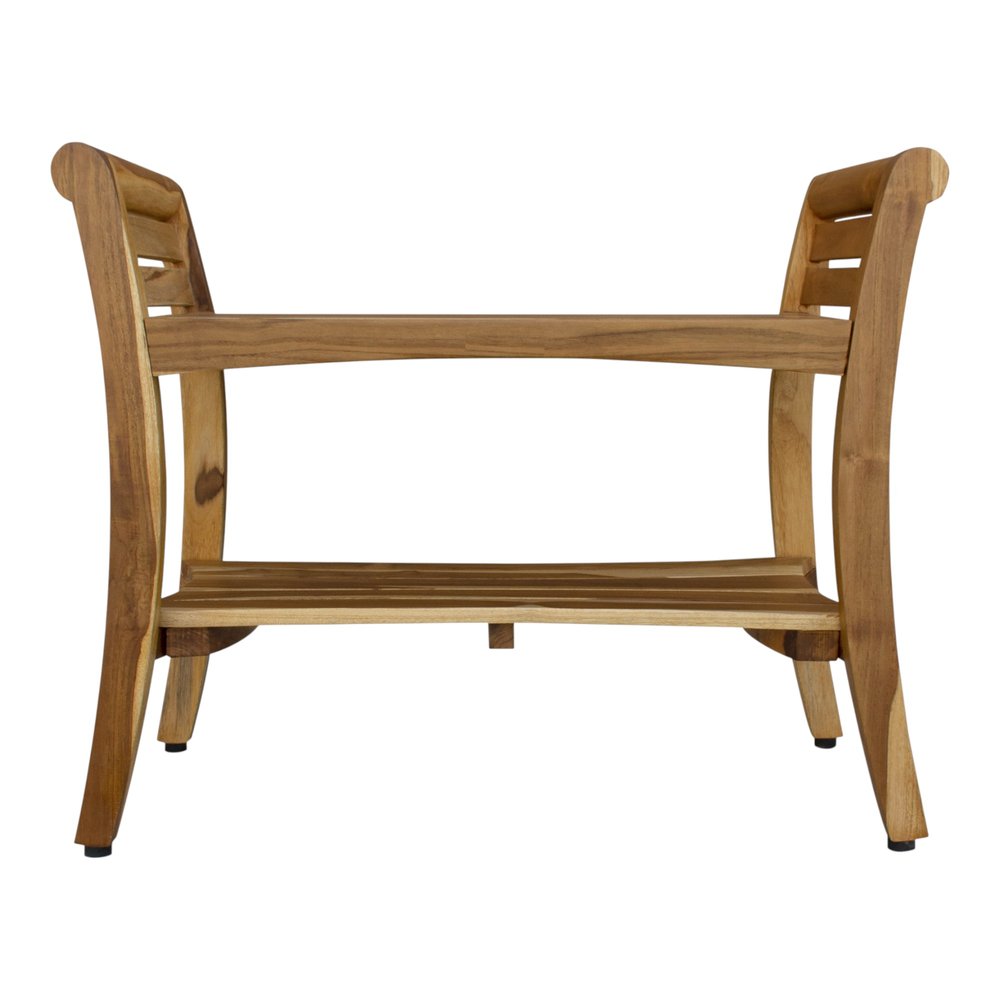 Rectangular Teak Shower Bench With Shelf And Handles In Naturalfinish