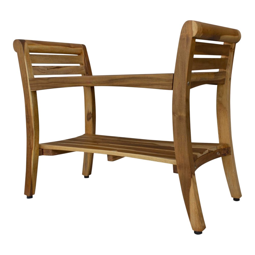 Rectangular Teak Shower Bench With Shelf And Handles In Naturalfinish