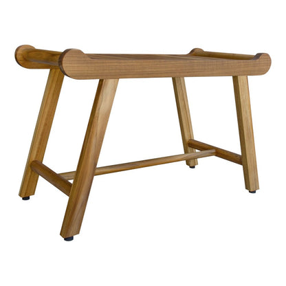 Rectangular Teak Shower Bench With Handles In Natural Finish