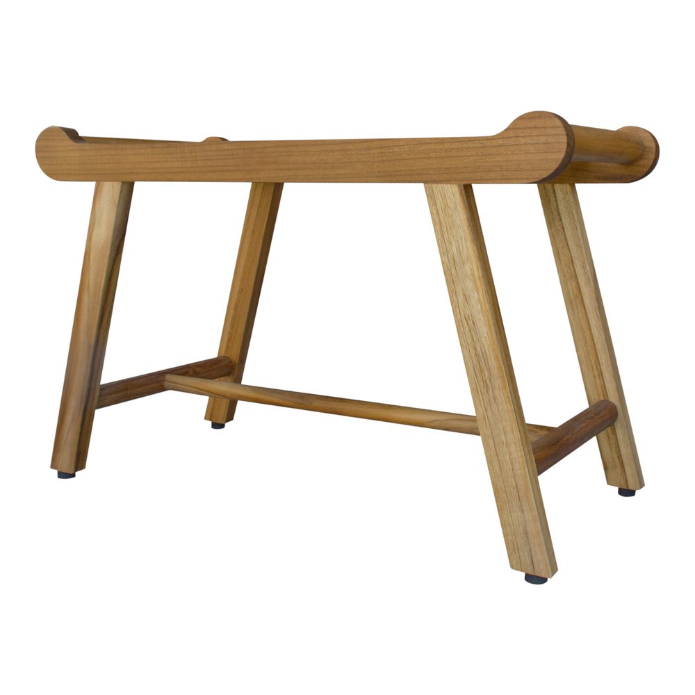 Rectangular Teak Shower Bench With Handles In Natural Finish
