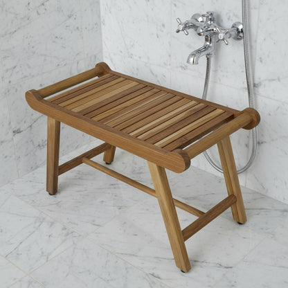 Rectangular Teak Shower Bench With Handles In Natural Finish