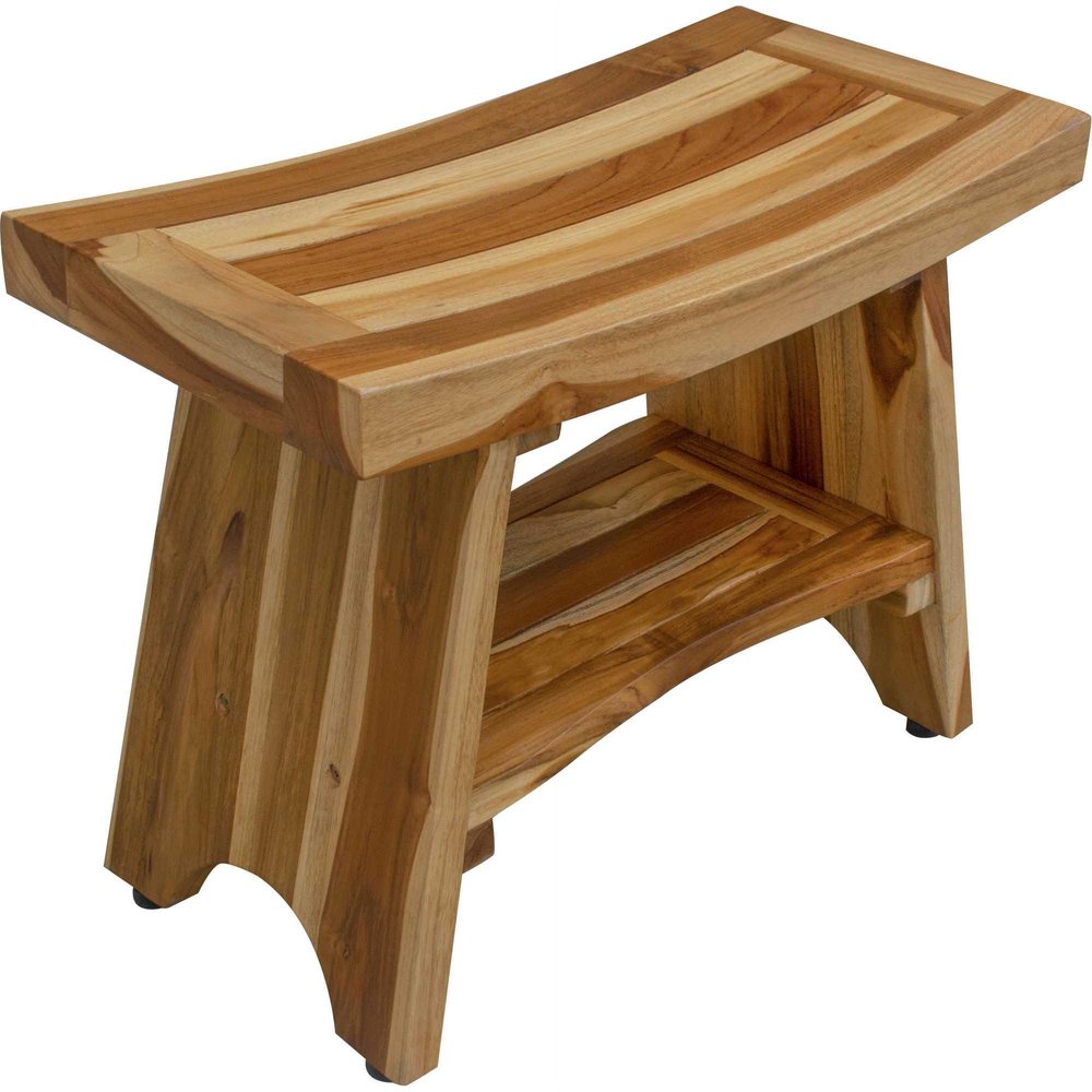 24" Natural Teak Rectangular Shower Bench With Shelf