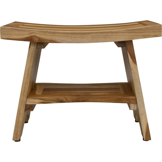 24" Natural Teak Rectangular Shower Bench With Shelf