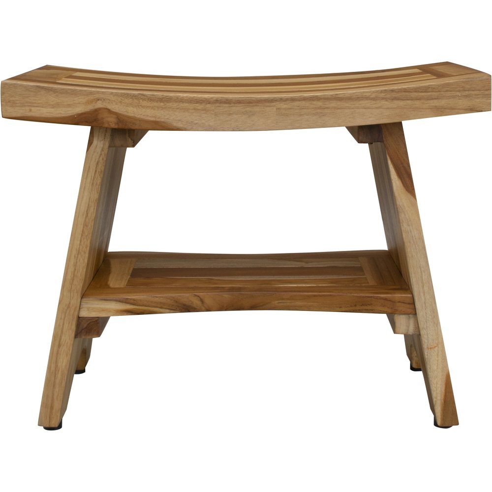 24" Natural Teak Rectangular Shower Bench With Shelf