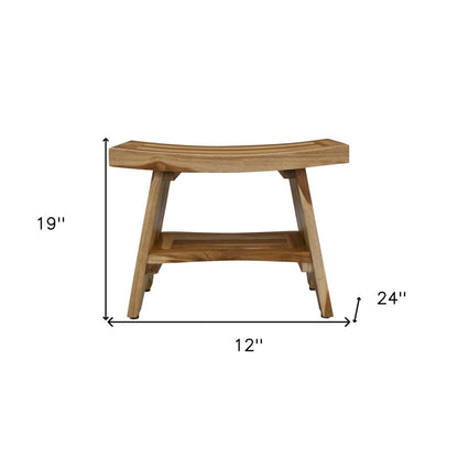 24" Natural Teak Rectangular Shower Bench With Shelf
