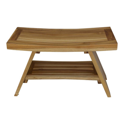Rectangular Teak Shower Stool Or Bench With Shelf In Natural Finish