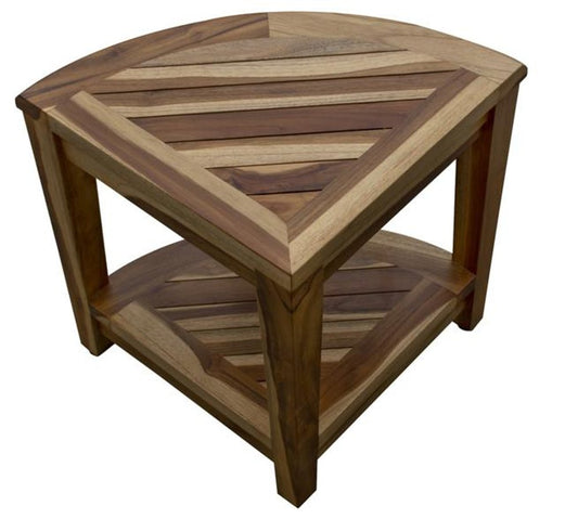 22" Natural Teak Corner Shower Bench With Shelf