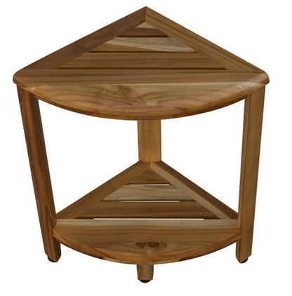 17" Brown Teak Corner Shower Bench With Shelf