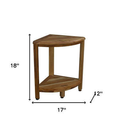 17" Brown Teak Corner Shower Bench With Shelf