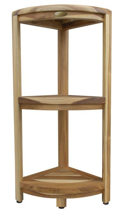 33" Natural Teak Corner Shower Bench With Shelf
