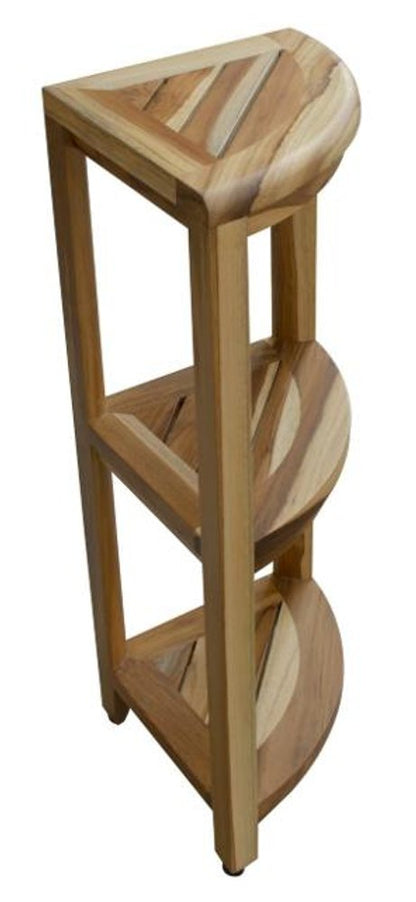33" Natural Teak Corner Shower Bench With Shelf