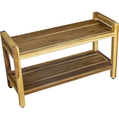 35" Natural Teak Rectangular Shower Bench With Shelf
