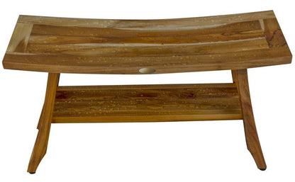 Compact Curvilinear Teak Shower Outdoor Bench With Shelf In Natural Finish