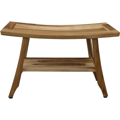 28" Natural Solid Teak Rectangular Shower Bench With Shelf