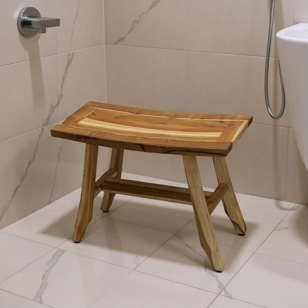 24" Brown Teak Rectangular Shower Bench