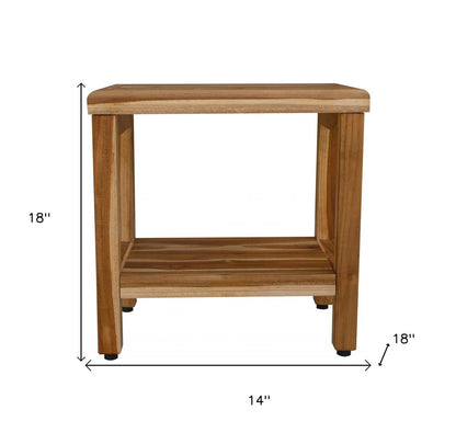 18" Contemporary Teak Shower Stool Or Bench With Shelf In Natural Finish