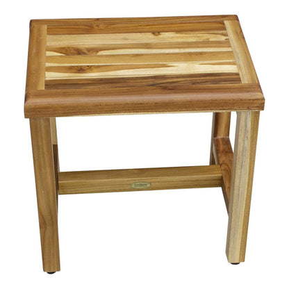 Compact Rectangular Teak Shower Or Outdoor Bench In Natural Finish