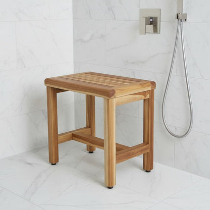 Compact Rectangular Teak Shower Or Outdoor Bench In Natural Finish