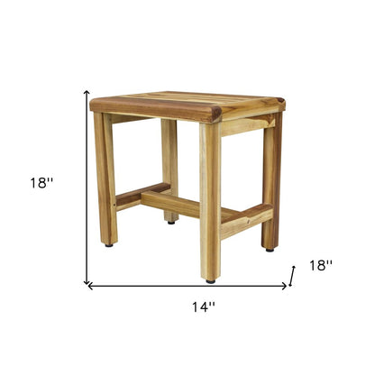 Compact Rectangular Teak Shower Or Outdoor Bench In Natural Finish