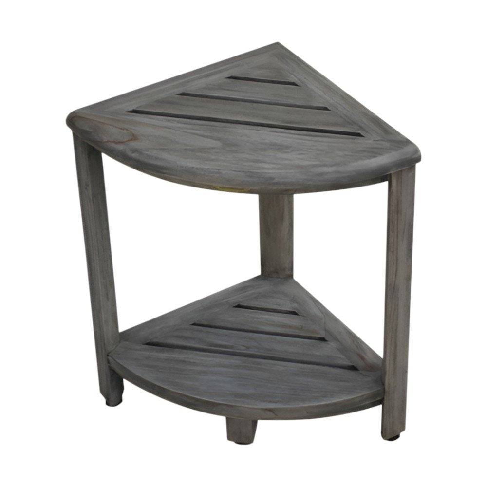 17" Gray Teak Corner Shower Bench With Shelf