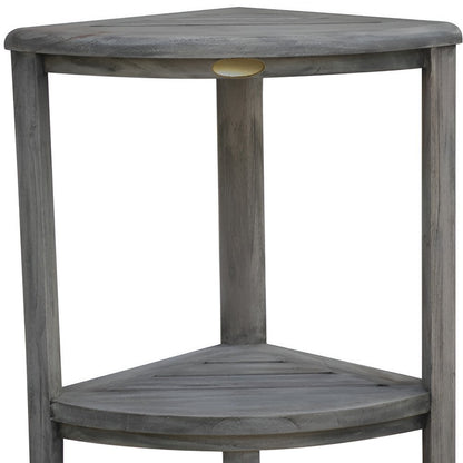 17" Gray Teak Corner Shower Bench With Shelf