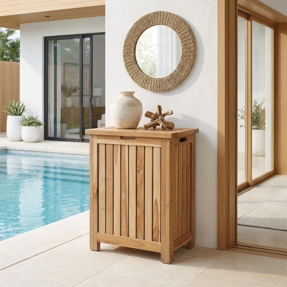 20" Natural Solid Wood Hamper Storage Box