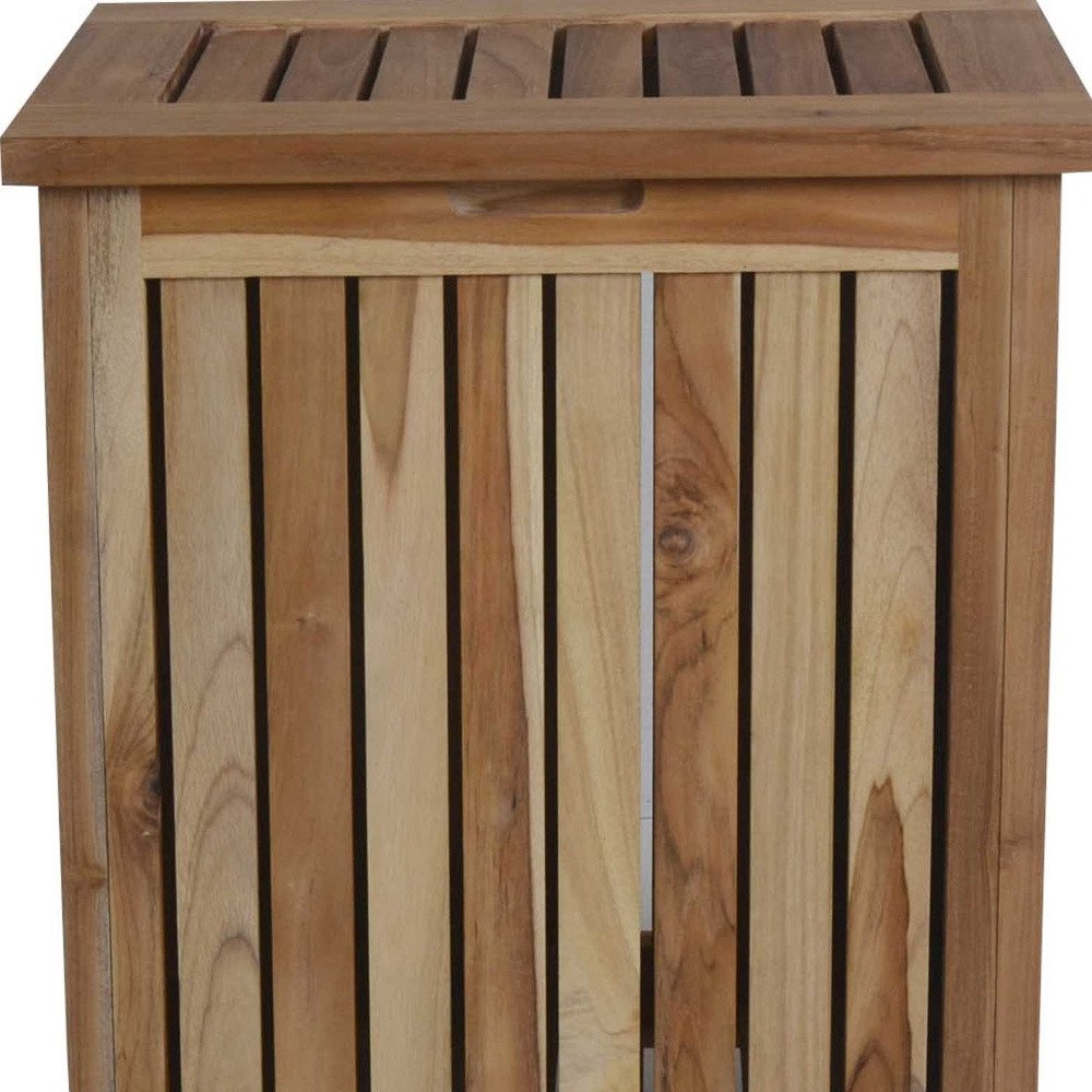 Compact Teak Laundy Storage With Removable Bag In Natural Finish