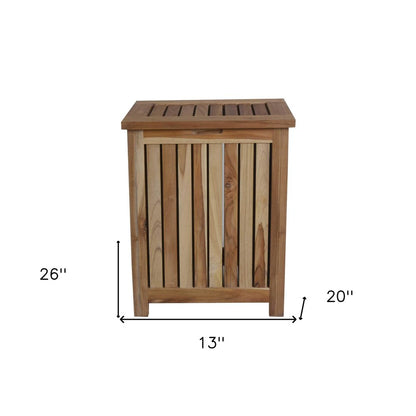 Compact Teak Laundy Storage With Removable Bag In Natural Finish