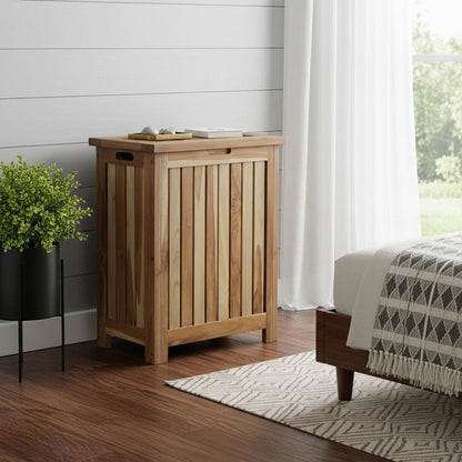 20" Natural Solid Wood Hamper Storage Box