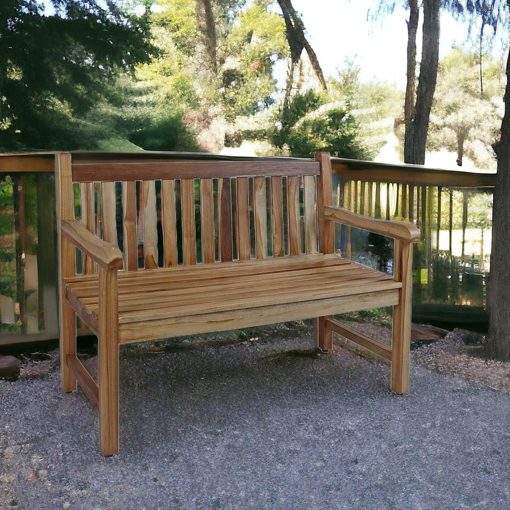 26" Natural Teak Solid Wood Garden Bench