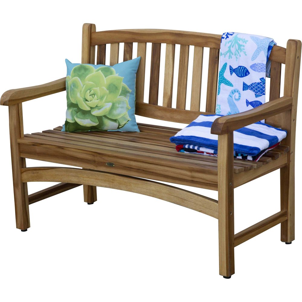26" Natural Teak Solid Wood Garden Bench