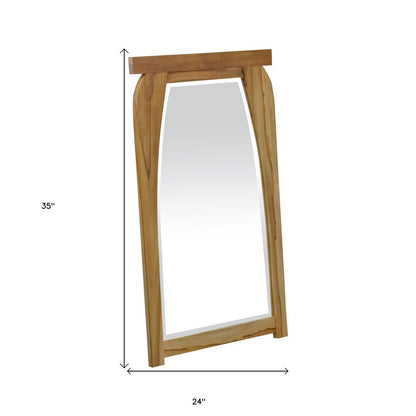 35" Brown Abstract Wood Framed Accent Mirror