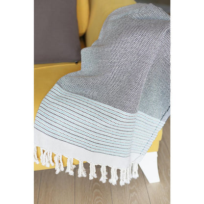 Grey And Blue Striped Turkish Towel Or Throw Blanket