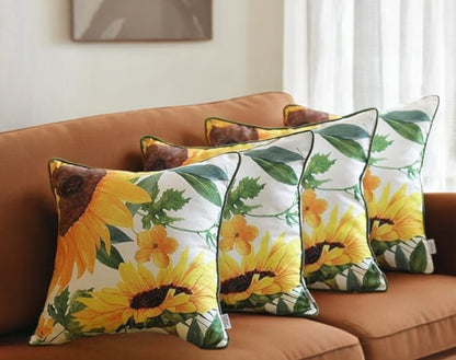 Set Of 4 18" Sunflowers Throw Pillow Cover In Multicolor