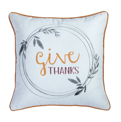 Set of Four 18" Orange and White Give Thanks Thanksgiving Fabric Throw Pillow Covers