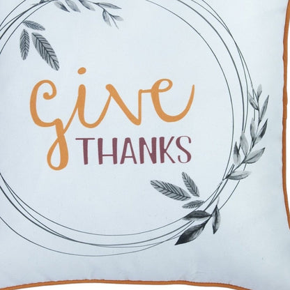 Set of Four 18" Orange and White Give Thanks Thanksgiving Fabric Throw Pillow Covers
