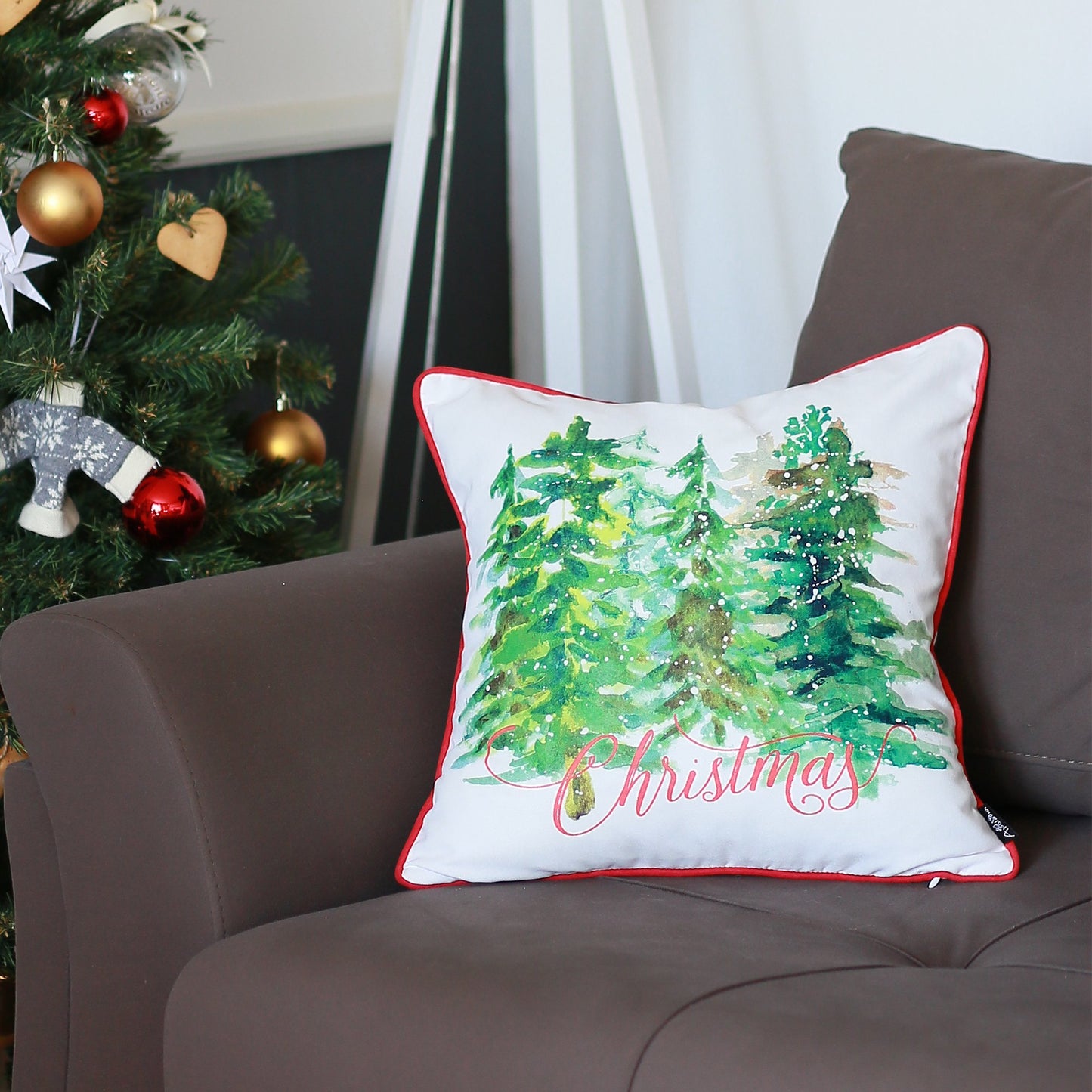 Set Of 4 18" Christmas Trees Throw Pillow Cover In Multicolor