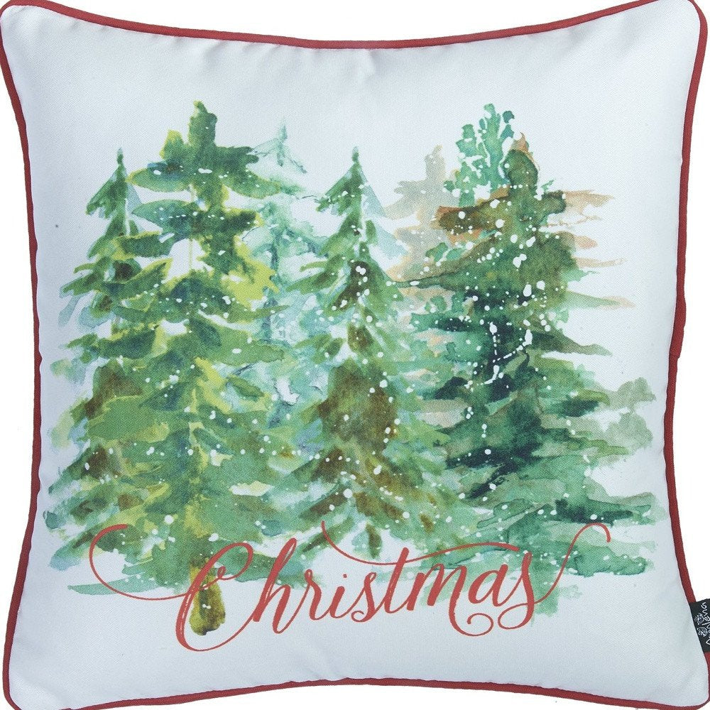 Set of Four 18" Green And White Fabric Throw Pillow Covers