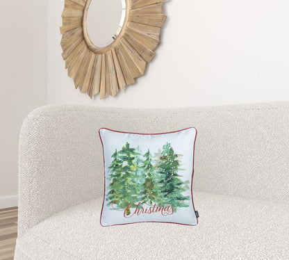 Set of Four 18" Green And White Fabric Throw Pillow Covers