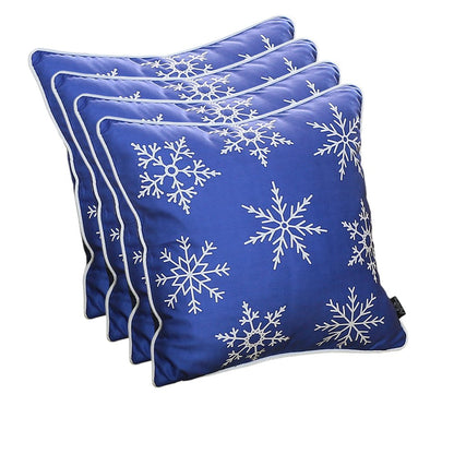 Set Of 4 18" Christmas Snowflakes Throw Pillow Cover In Blue