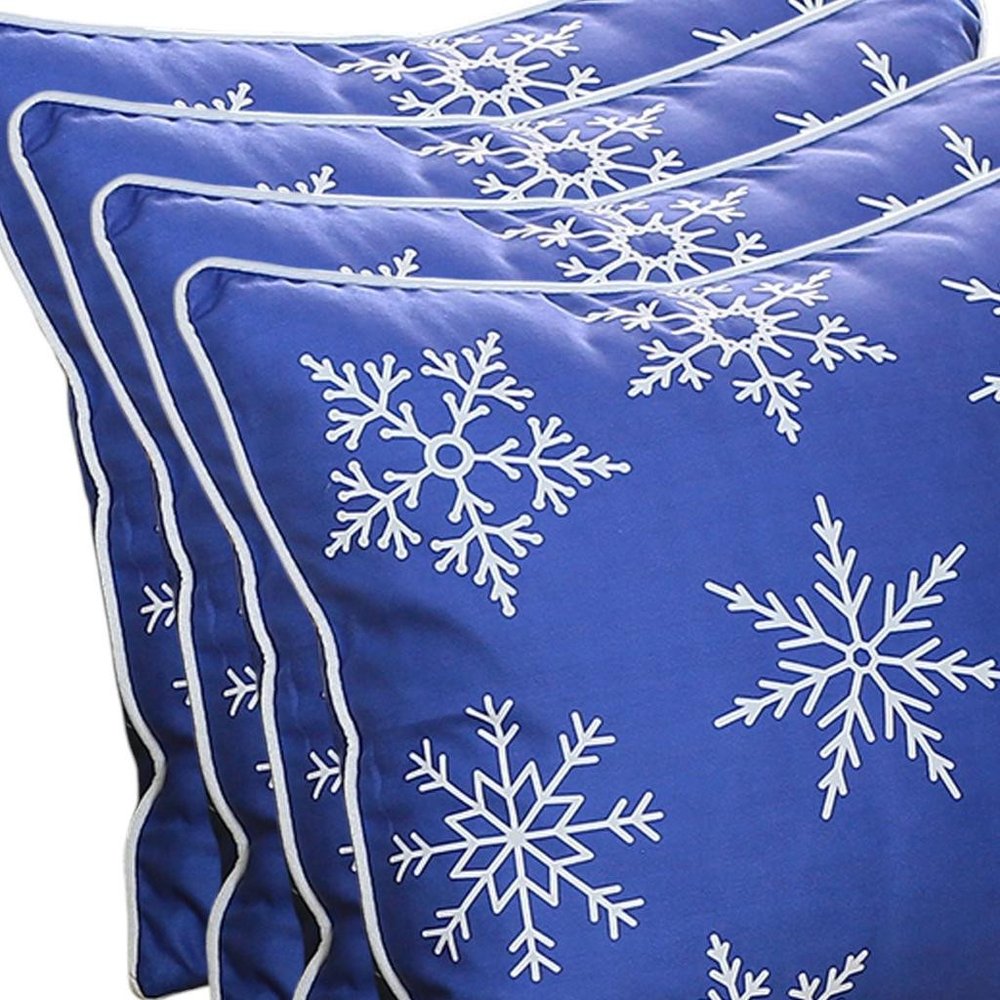 Set Of 4 18" Christmas Snowflakes Throw Pillow Cover In Blue
