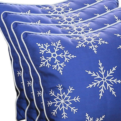Set Of 4 18" Christmas Snowflakes Throw Pillow Cover In Blue