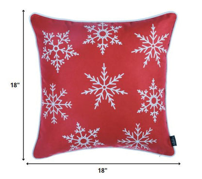 Set Of Four Red 18" Christmas Snowflakes Throw Pillow Covers