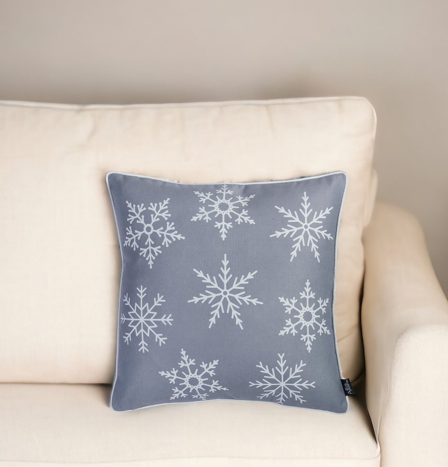 Set of Four Gray Christmas Snowflakes Throw Pillow Cover