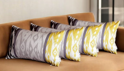 Set Of 4 Gray And Yellow Ikat Lumbar Pillow Covers