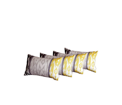 Set Of 4 Gray And Yellow Ikat Lumbar Pillow Covers