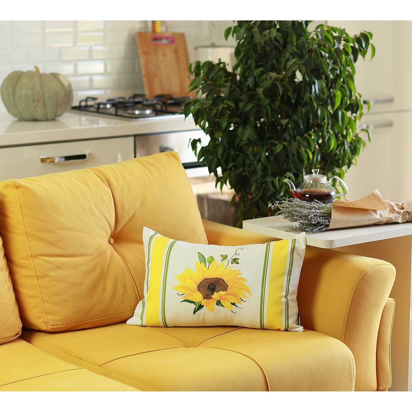 Set Of 4 Sunflower Design Lumbar Pillow Covers