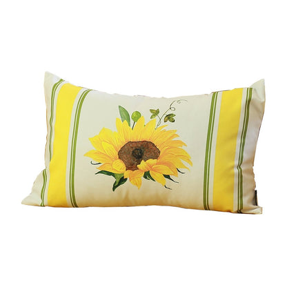 Set of Four 12" X 20" White And Yellow Pumpkin and Sunflowers Floral Fabric Lumbar Throw Pillow Covers